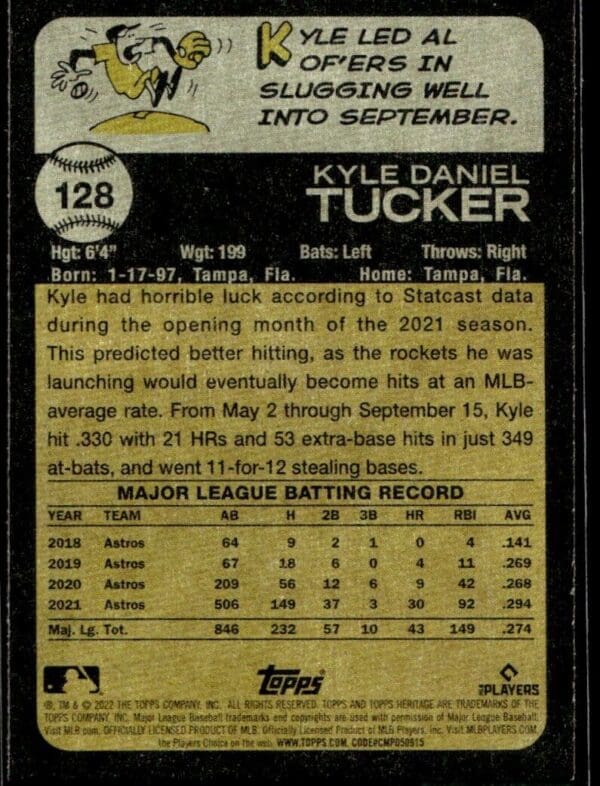 2022 Topps Heritage Kyle Tucker Houston Astros #128