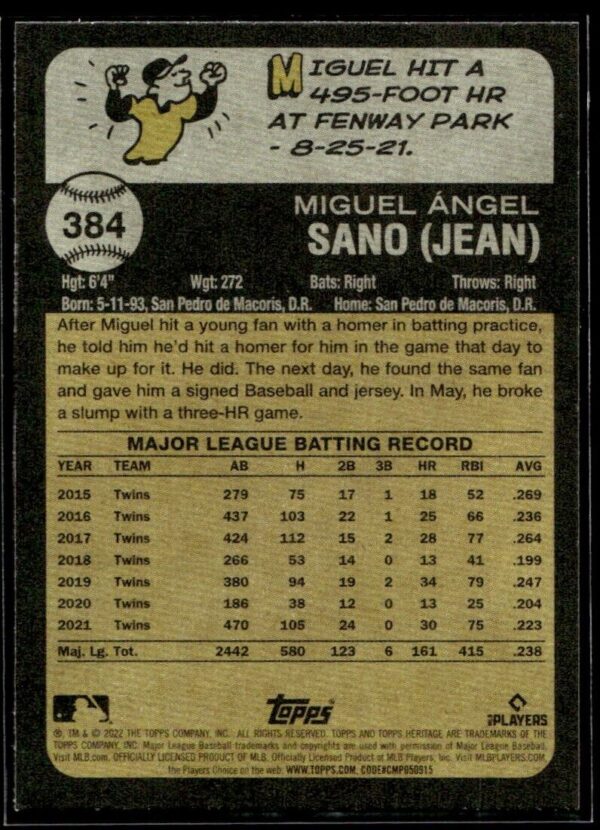 2022 Topps Heritage Miguel Sano Minnesota Twins #384