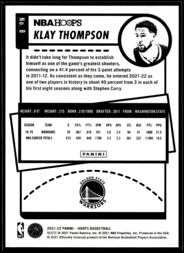 2021 NBA Hoops Golden State Warriors #8 Klay Thompson