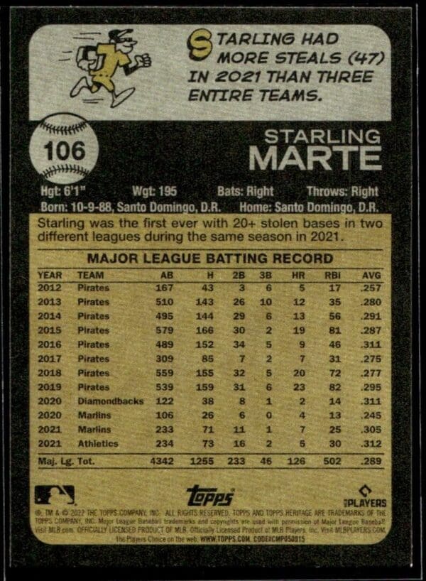 2022 Topps Heritage Starling Marte New York Mets #106