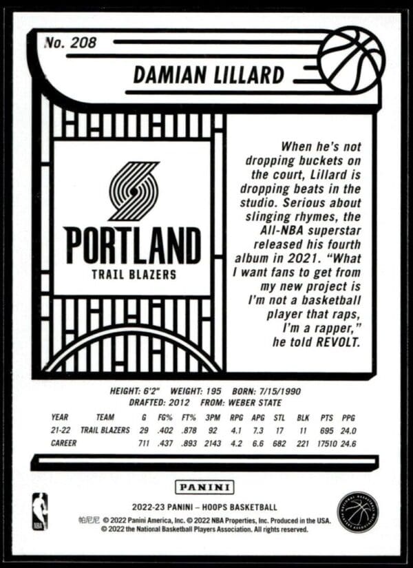 2022 Hoops Portland Trail Blazers #208 Damian Lillard