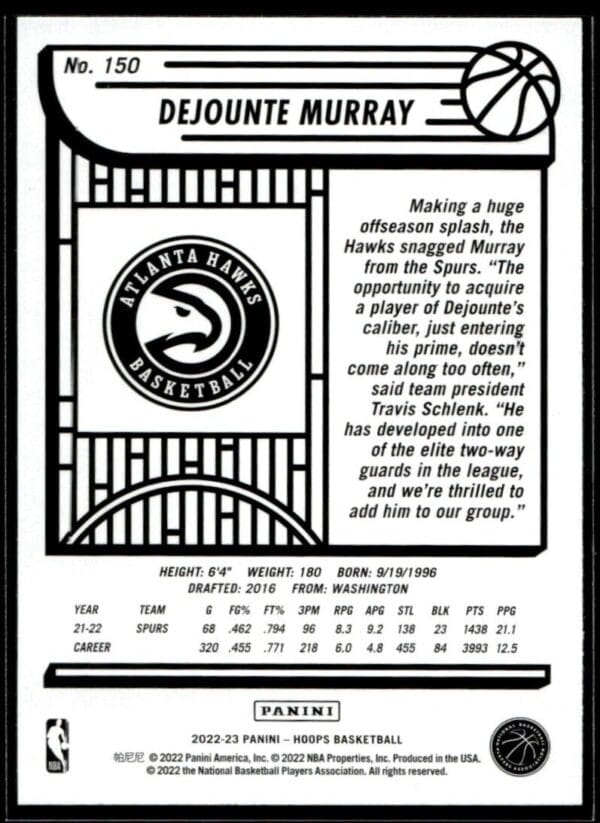 _10 2022 Hoops Atlanta Hawks #150 Dejounte Murray