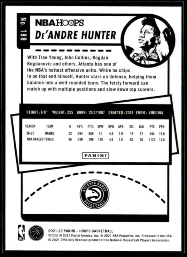 2021 NBA Hoops Atlanta Hawks #188 De'Andre Hunter