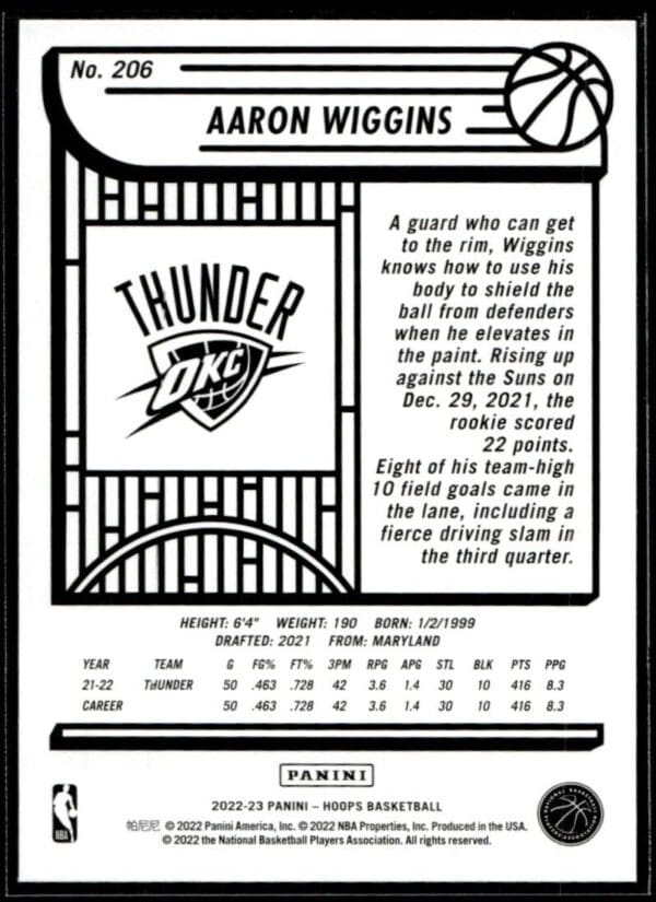 2022 Hoops Oklahoma City Thunder #206 Aaron Wiggins