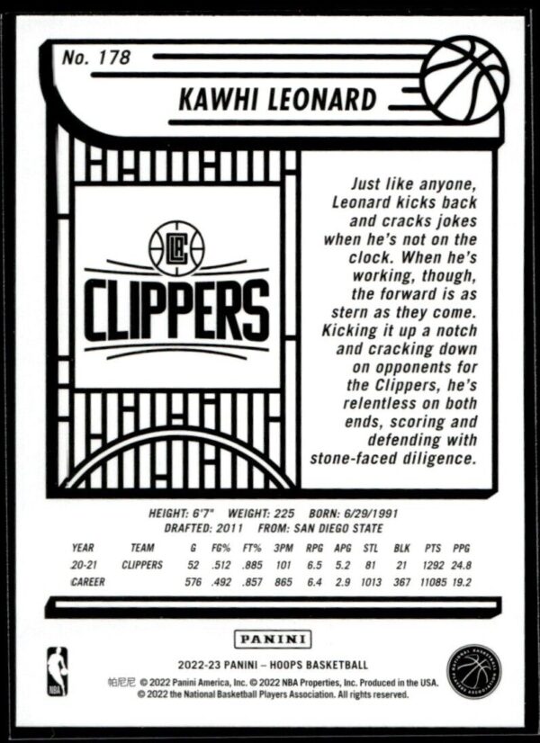 2022 Hoops Los Angeles Clippers #178 Kawhi Leonard