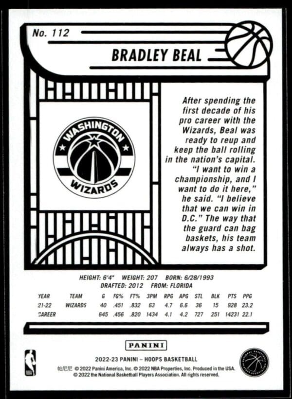 2022 Hoops Washington Wizards #112 Bradley Beal /99