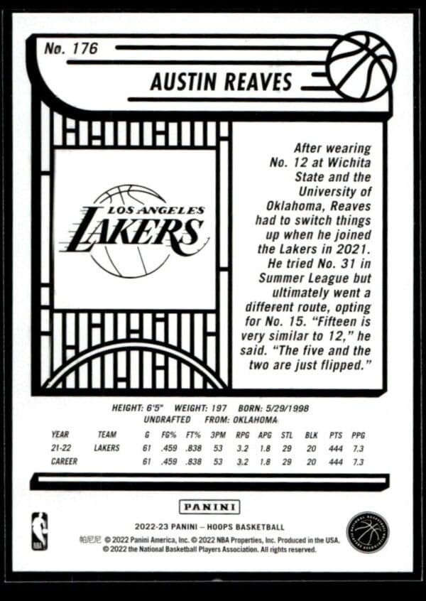 _10 2022 Hoops Los Angeles Lakers #176 Austin Reaves