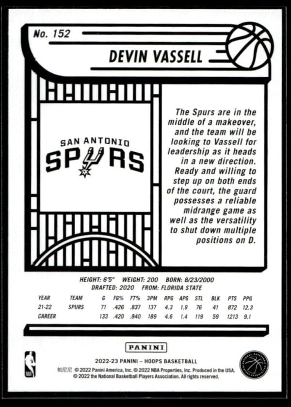 _10 2022 Hoops San Antonio Spurs #152 Devin Vassell