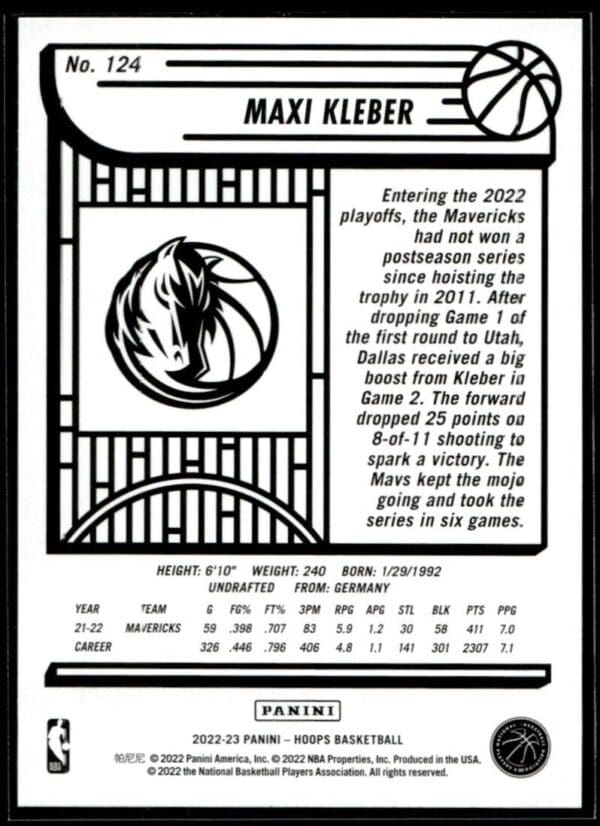 _10 2022 Hoops Dallas Mavericks #124 Maxi Kleber
