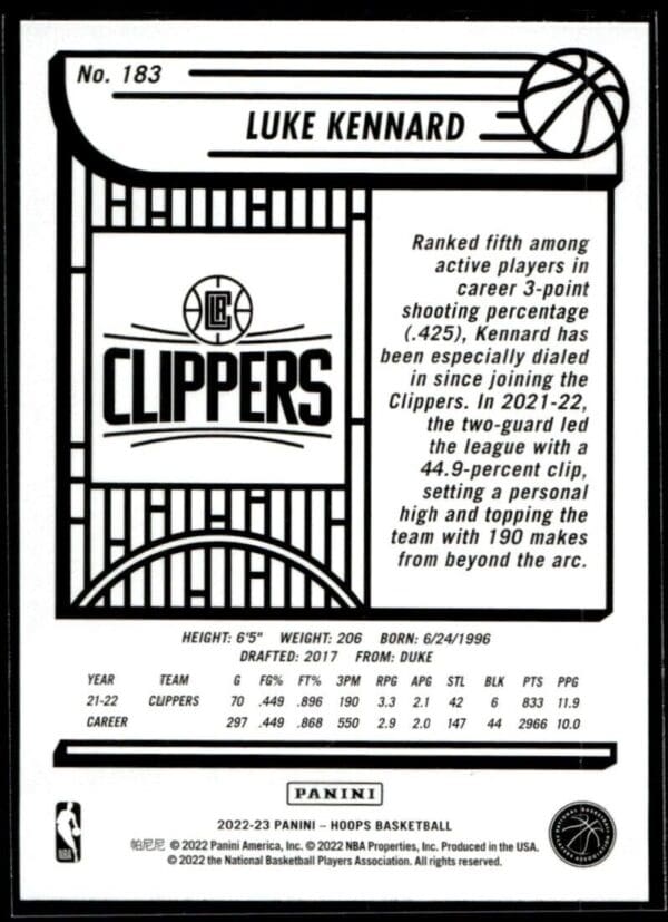 2022 Hoops Los Angeles Clippers #183 Luke Kennard