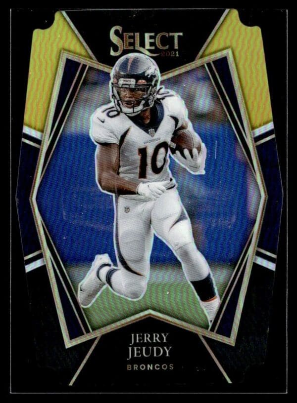 _10 2021 Panini Select Denver Broncos #112 Jerry Jeudy Gold Prizm Die-Cut