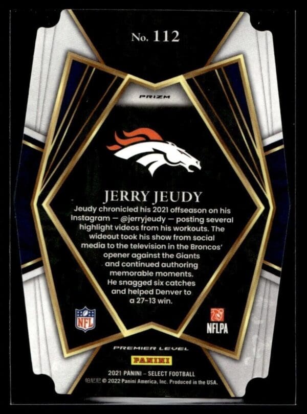 _10 2021 Panini Select Denver Broncos #112 Jerry Jeudy Gold Prizm Die-Cut