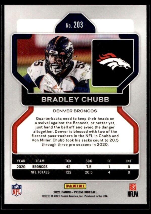 _10 2021 Panini Prizm Denver Broncos #203 Bradley Chubb