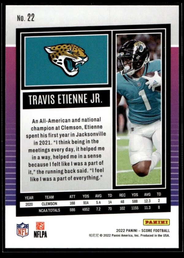 2022 Score Jacksonville Jaguars #22 Travis Etienne Jr.
