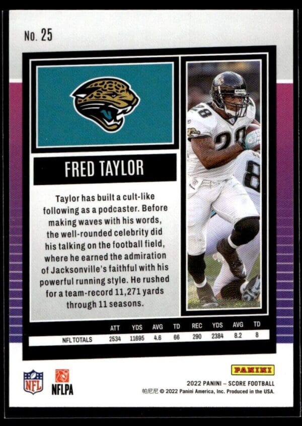 2022 Score Jacksonville Jaguars #25 Fred Taylor