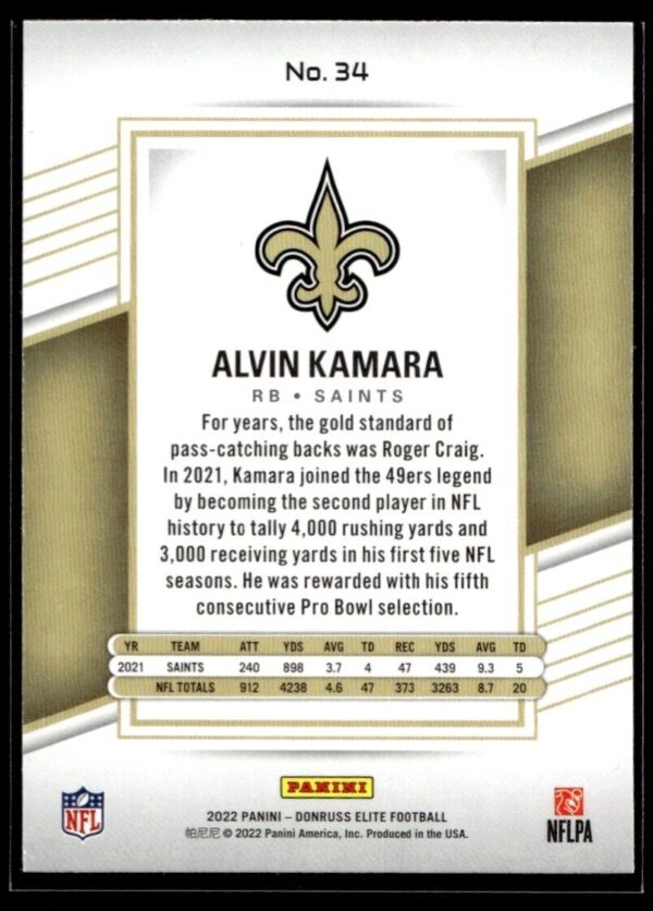 2022 Donruss Elite New Orleans Saints #34 Alvin Kamara