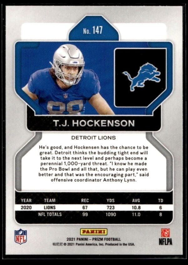 _10 2021 Panini Prizm Detroit Lions #147 T.J. Hockenson