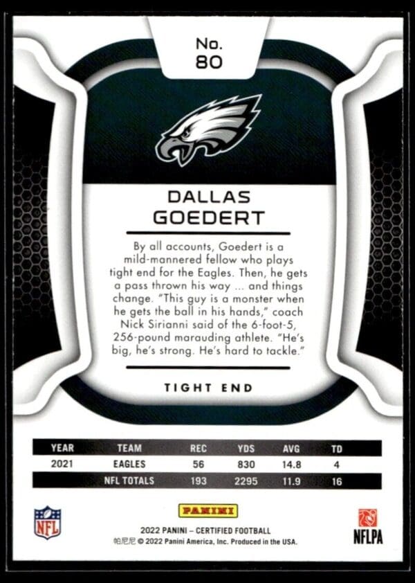 _10 2022 Panini Certified Philadelphia Eagles #80 Dallas Goedert