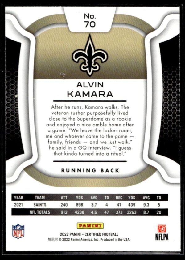 2022 Panini Certified New Orleans Saints #70 Alvin Kamara