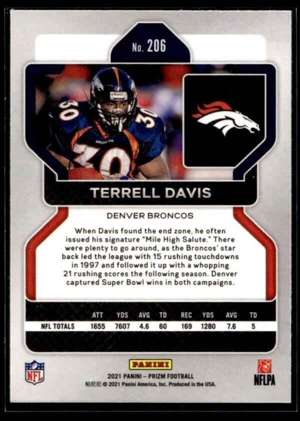 2021 Panini Prizm Denver Broncos #206 Terrell Davis