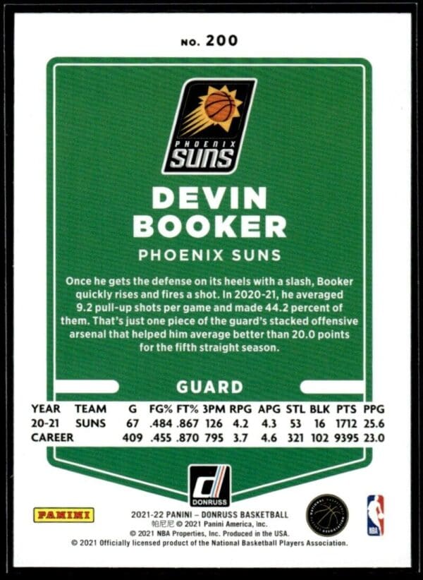 2021 Donruss Phoenix Suns #200 Devin Booker