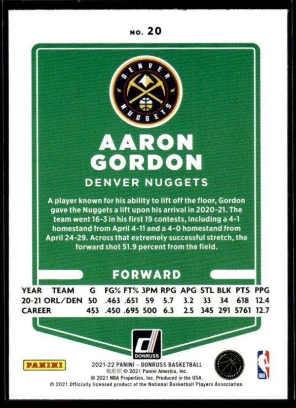 2021 Donruss Denver Nuggets #20 Aaron Gordon