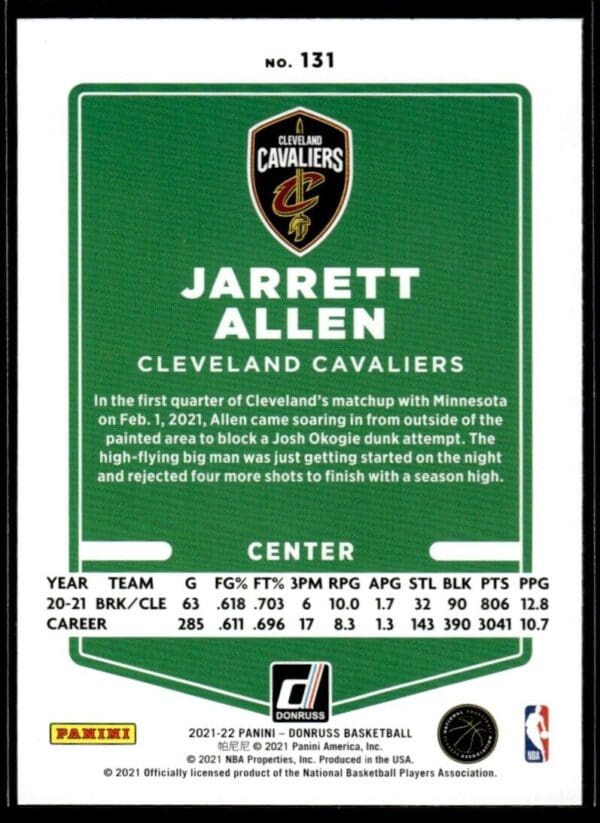 _10 2021 Donruss Cleveland Cavaliers #131 Jarrett Allen