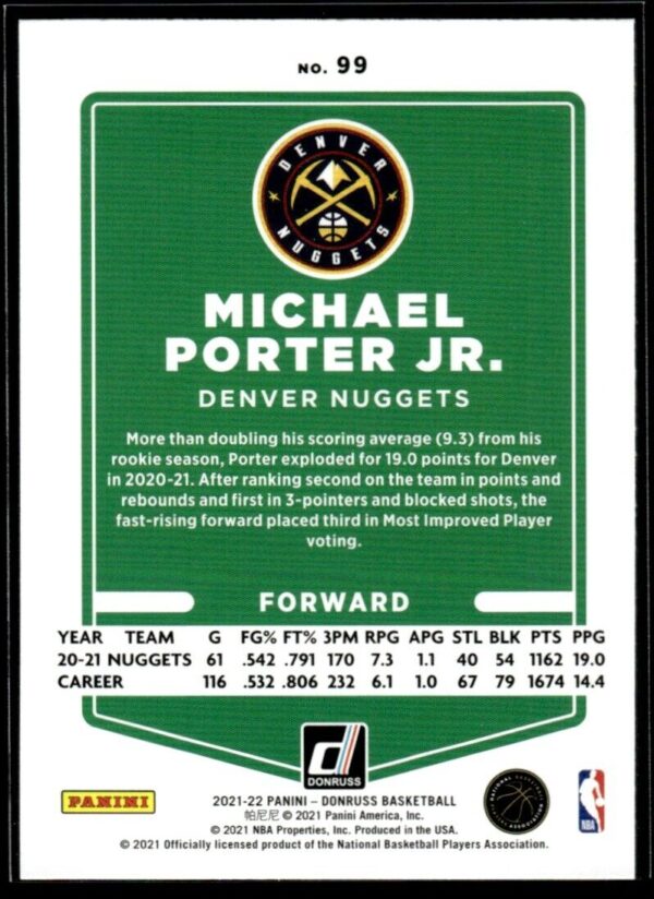 2021 Donruss Denver Nuggets #99 Michael Porter Jr.