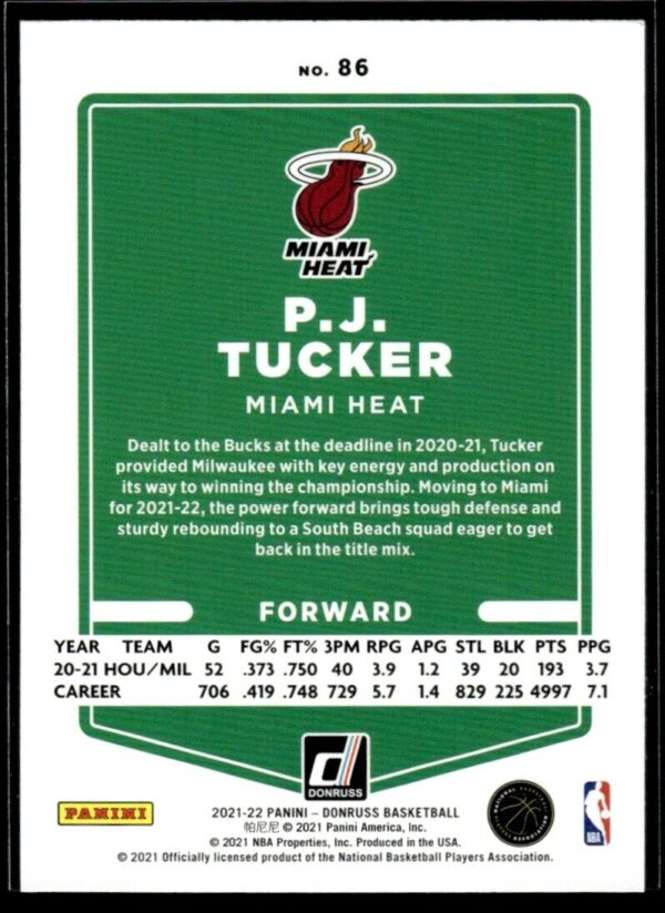 _10 2021 Donruss Miami Heat #86 P.J. Tucker