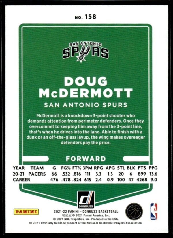_10 2021 Donruss San Antonio Spurs #158 Doug McDermott