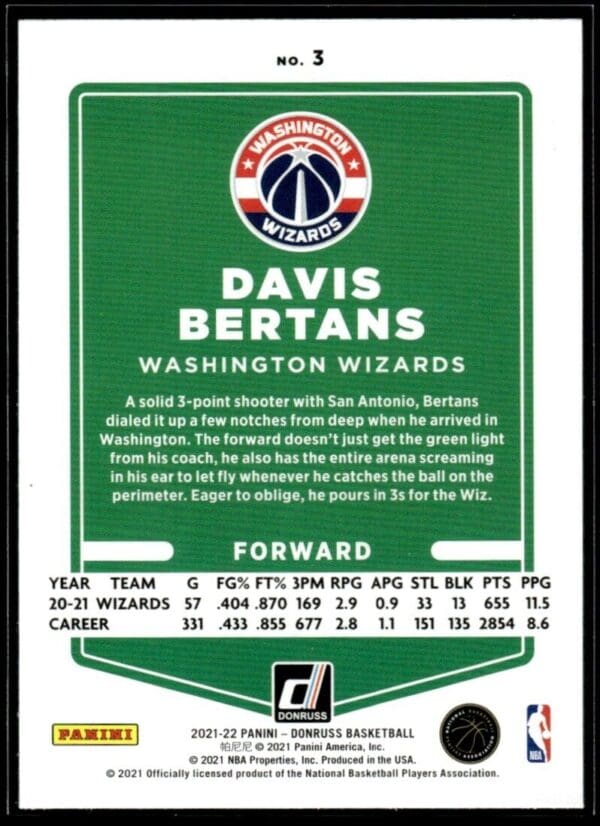 2021 Donruss Washington Wizards #3 Davis Bertans