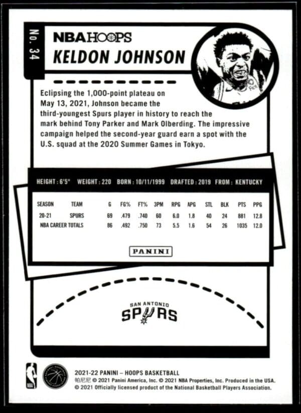 2021 NBA Hoops San Antonio Spurs #34 Keldon Johnson