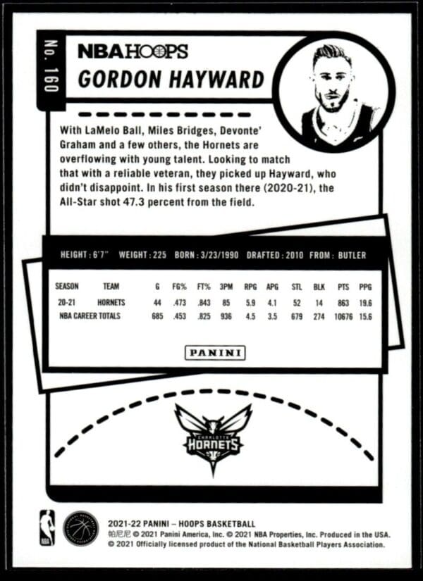 2021 NBA Hoops Charlotte Hornets #160 Gordon Hayward