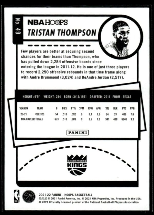 2021 NBA Hoops Sacramento Kings #49 Tristan Thompson
