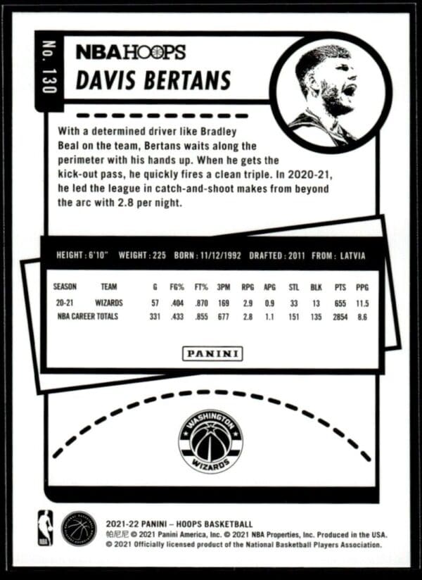 2021 NBA Hoops Washington Wizards #130 Davis Bertans