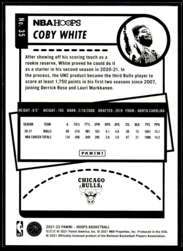 2021 NBA Hoops Chicago Bulls #35 Coby White