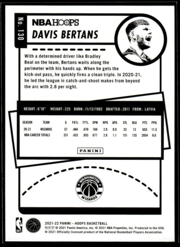 2021 NBA Hoops Washington Wizards #130 Davis Bertans