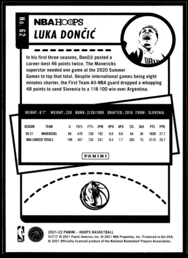 2021 NBA Hoops Dallas Mavericks #62 Luka Doncic