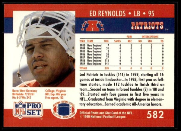 _10 1990 Pro Set Super Bowl 160 New England Patriots #582 Ed Reynolds
