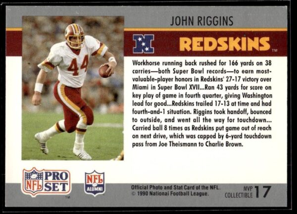 1990 Pro Set Super Bowl 160 Washington Redskins #17 John Riggins