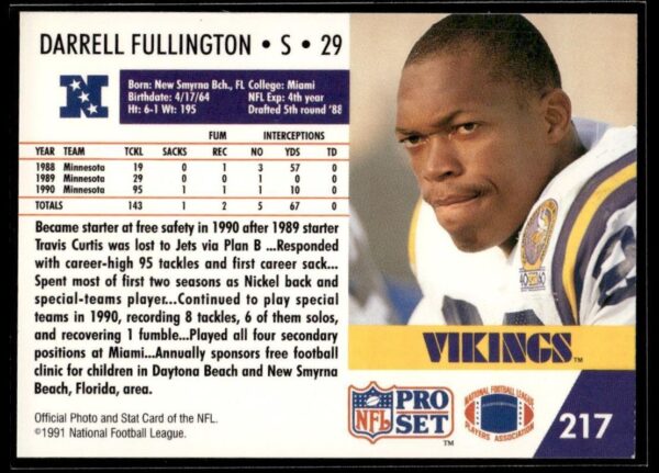 1991 Pro Set Minnesota Vikings #217 Darrell Fullington
