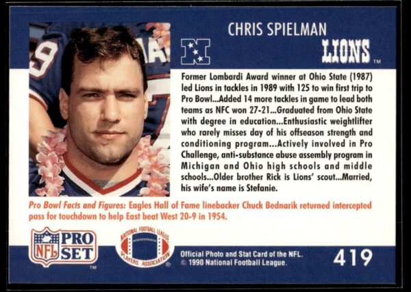 _10 1990 Pro Set Super Bowl 160 Detroit Lions #419 Chris Spielman