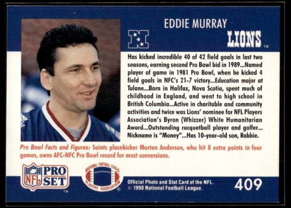 1990 Pro Set Super Bowl 160 Detroit Lions #409 Eddie Murray