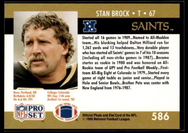 1990 Pro Set Super Bowl 160 New Orleans Saints #586 Stan Brock