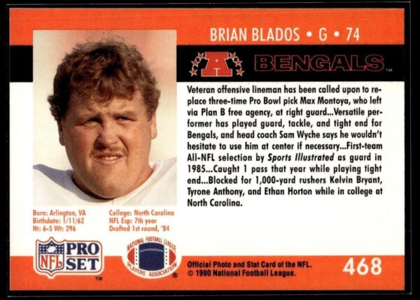 _10 1990 Pro Set Super Bowl 160 Cincinnati Bengals #468 Brian Blados