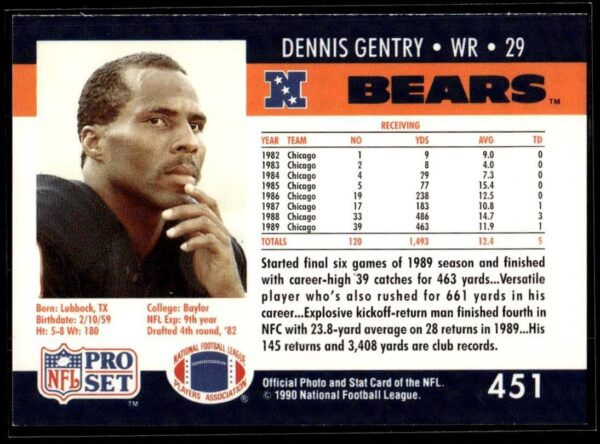1990 Pro Set Super Bowl 160 Chicago Bears #451 Dennis Gentry