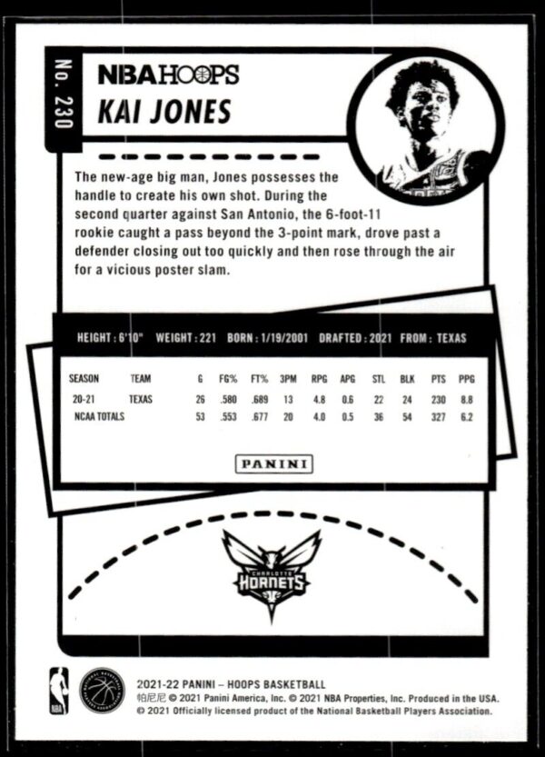 2021 NBA Hoops Charlotte Hornets #230 Kai Jones RC Rookie
