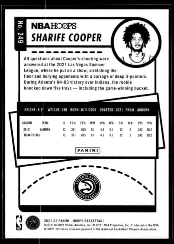 _10 2021 NBA Hoops Atlanta Hawks #249 Sharife Cooper RC Rookie