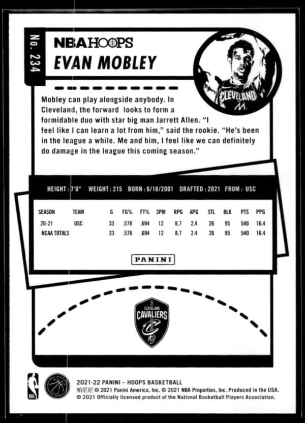 _10 2021 NBA Hoops Cleveland Cavaliers #234 Evan Mobley RC Rookie