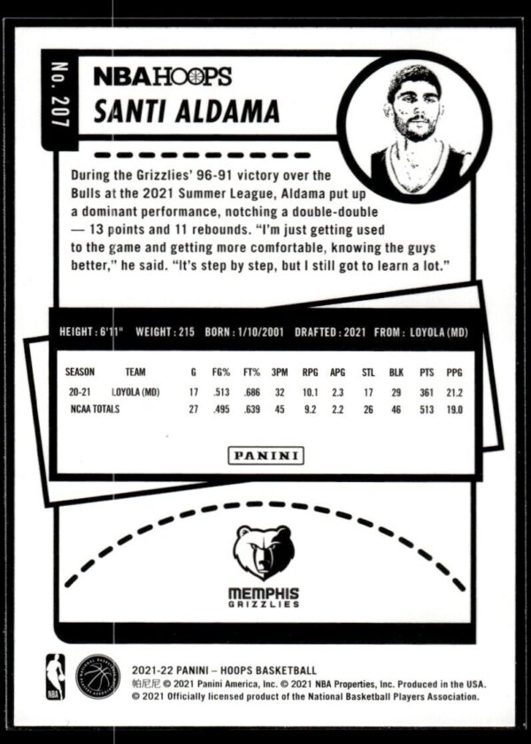 2021 NBA Hoops Memphis Grizzlies #207 Santi Aldama RC Rookie